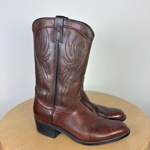 ACME Vintage Mens 10D Leather Western Retro Cowboy Boots Round Toe Boho Rodeo